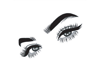Fashion illustration. Black and white drawn of beautiful open eyes with eyebrows and long eyelashes. Vector Illustration.