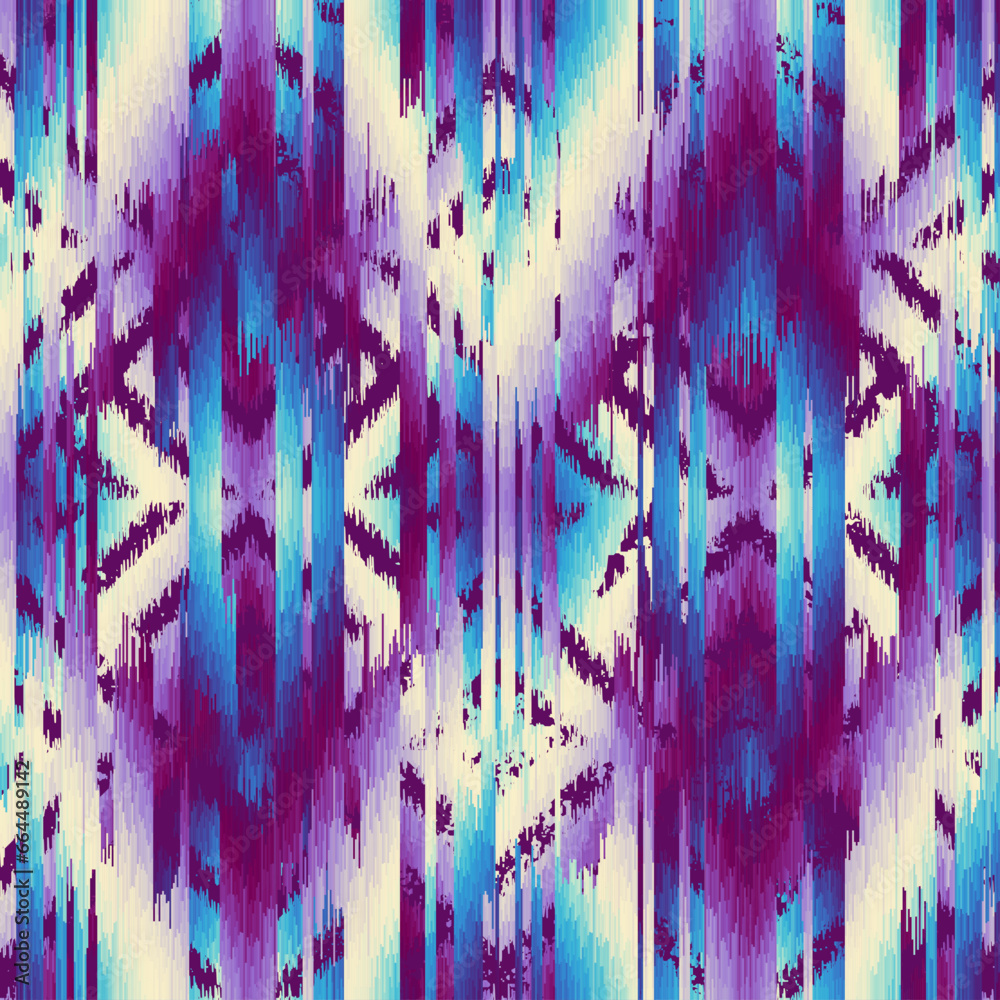 Poster Seamless striped pattern in Aztec style. Folk embroidery.. Aztec ikat style. Seamless vector image. Thin lines