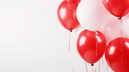 Birthday celebration and party background with white and red balloons floating on light background. Copy space for text or design.