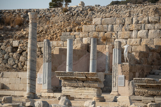 Ancient ruins of Knidos in Dat&ccedil;a with marble columns and statues