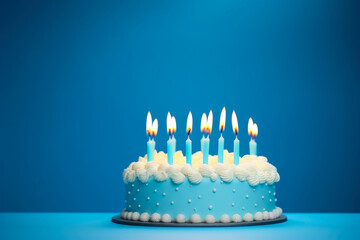 Birthday Bliss: Cake with a Dozen Candles in Blue - obrazy, fototapety, plakaty