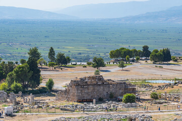 Ancient classic ruins in Hierapolis, by Pamukkale in Turkish Anatolia