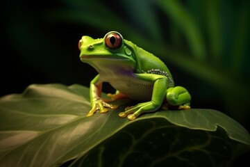 Obraz premium Tree Frog sitting on plant.