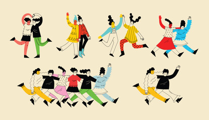 Best friends concept illustration. Vector illustration of multicultural girls and multicultural friendship. Happy friendship day. Teenage girl friends hugging and having fun.