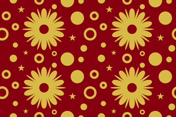Abstract Red And Golden Flower Pattern Background. Seamless. Vector Illustration. Geometric. Ethnic. Elegance. Luxury