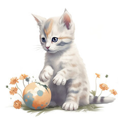 Cute cat watercolor illustration ai generated