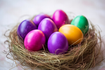Fototapeta na wymiar Vibrant Easter Egg Nest Delight