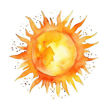 Sun on white background Watercolor illustration