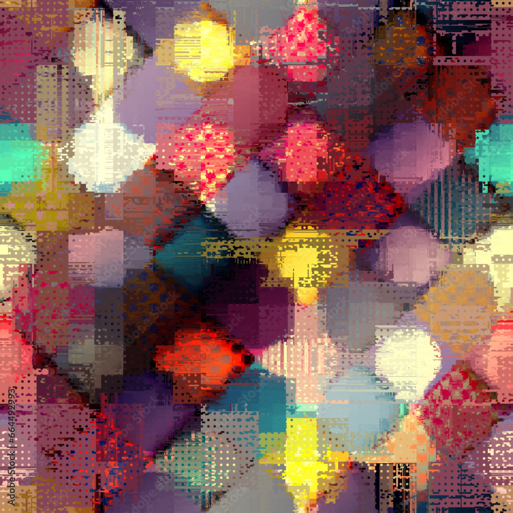 Poster Vector image with imitation of grunge datamoshing texture. Retro risographs texture.