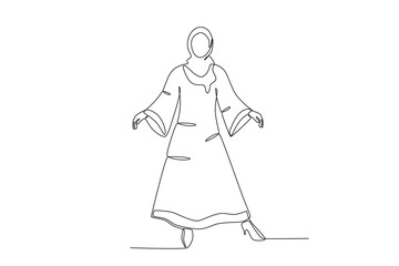 A beautiful woman wearing a traditional Arabic dress. Abaya one-line drawing