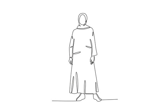 A woman dressed in Muslim dress. Abaya one-line drawing