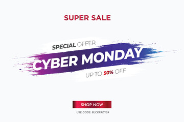 modern cyber monday black banner with brush stroke vector design illustration