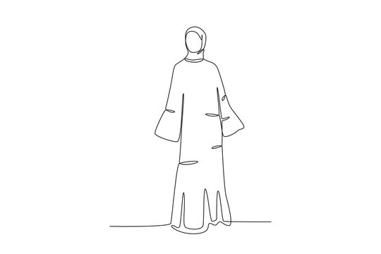 A woman wearing an abaya looks sideways. Abaya one-line drawing