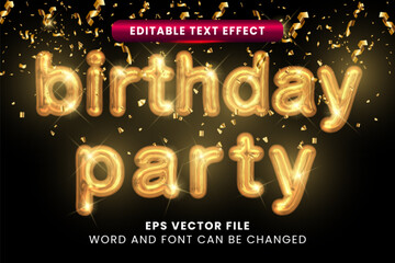 Birthday party balloon foil 3d editable vector text effect
