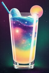 there is a glass with a drink and a straw in it