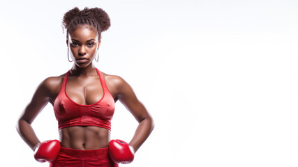 afro-american boxer woman in boxing wear isolated on white background - Powered by Adobe