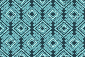 Abstract Blue And White Geometric Ikat Pattern Background. Seamless. Vector Illustration. Ethnic. Elegance. Luxury. Craft. Vintage