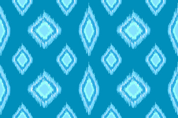 Abstract Blue And White Geometric Ikat Pattern Background. Seamless. Vector Illustration. Ethnic. Elegance. Luxury. Craft. Vintage