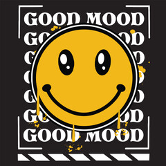 Graffiti smile emoticon street wear illustration with slogan good mood