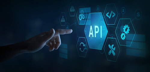 API Application Programming Interface concept, connect services on internet for network data communication, software engineering technology - obrazy, fototapety, plakaty