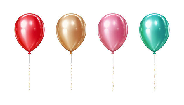 red pink blue gold balloons isolated on transparent background cutout