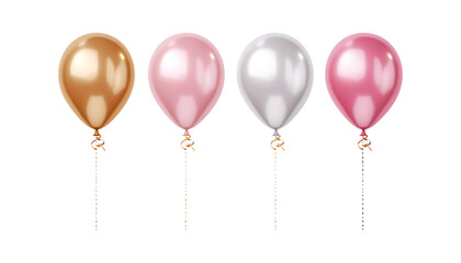 pink silver gold balloons isolated on transparent background cutout
