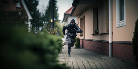 Thief hastily dashes down the street , concept of Swift escape