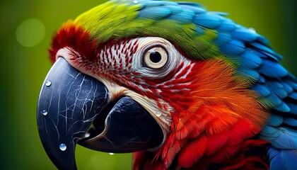 Obraz premium Tropical macaw perched, vibrant feathers in focus.