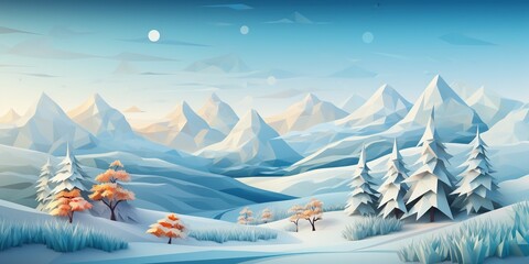 Low poly winter landscape with Christmas tree