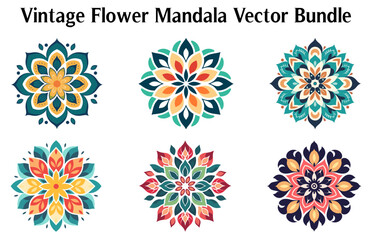 Colorful Mandala Vector Bundle, Set of Vector boho mandala illustration, Ornamental Floral Mandala Set