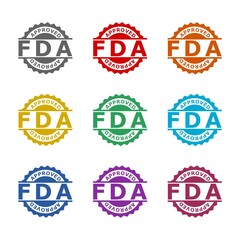 FDA approved  icon isolated on white background. Set icons colorful