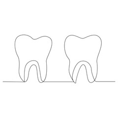 Continuous one line drawing of tooth outline vector drawing and tooth line icon design 