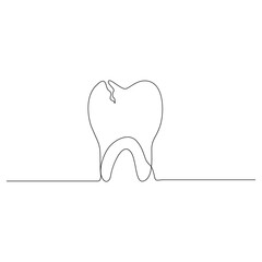 Continuous one line drawing of tooth outline vector drawing and tooth line icon design 