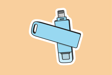 Fototapeta premium USB Flash Drive Device Sticker vector illustration. Technology object icon concept. Modern memory cards USB sticker for use in further work on the project and design. USB device vector design.