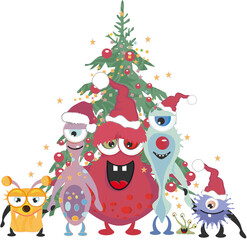 fröhliche bunte Monster Familie feiert Weihnachten