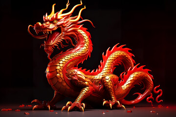 Red Chinese dragon with gold. New Year symbol