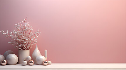 fondo minimalista invernal colores pastel, azul y rosa ideal para invitaciones o postales navideñas - obrazy, fototapety, plakaty
