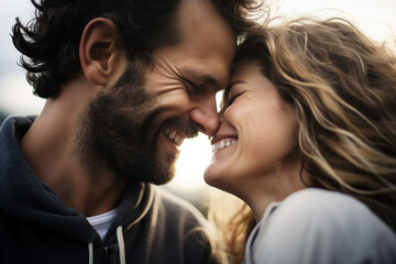 Generative AI portrait picture of happy young couple passionate portrait autumn vibe
