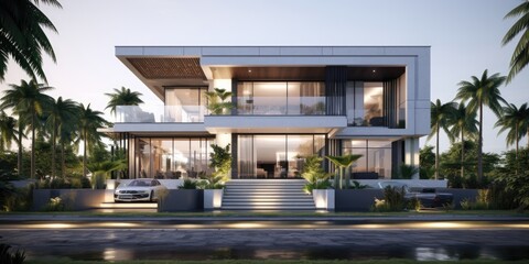 two story house exterior designs the house, in the style of light silver and white, 32k uhd, khmer art, dramatic shading, light emerald and gray, polished craftsmanship