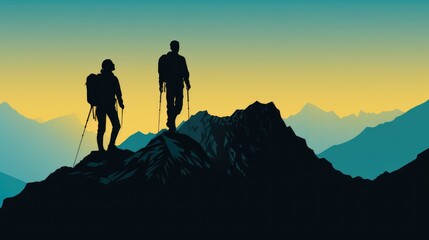 Group of peoples hiker climbing up the edge of mountain. Adventure and freedom concept.