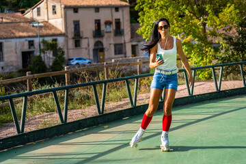 Roller Blade Middle Aged Woman Practicing