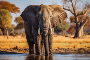 Fototapeta na wymiar Big elephant in nature. African elephant wild animal photography. Africa Botswana Chobe National park african elephant.