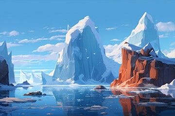 A stunning island surrounded by majestic icebergs. Generative AI