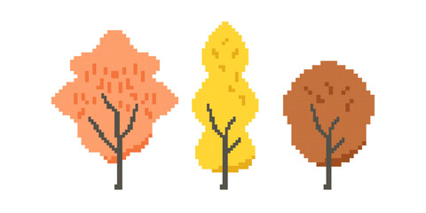 Autumn tree pixel art design illustration 