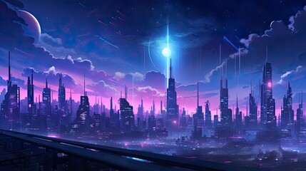  A futuristic, cyberpunk inspired cityscape at night.