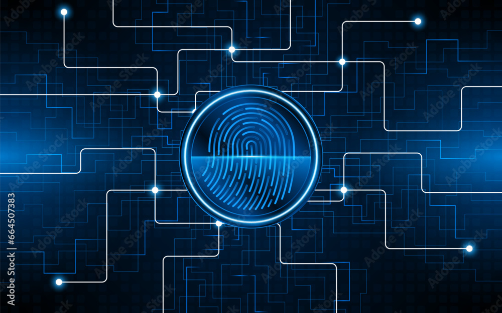 Poster Abstract technology circuit board background. Fingerprint scanning cybersecurity concept. modern technology innovation concept background	