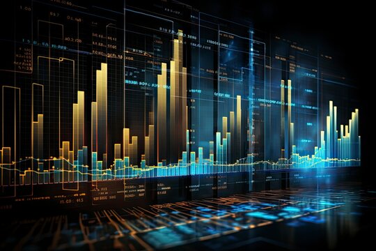 Digitally Generated Currency and Exchange Stock Chart for Finance and Economy Based Computer Software and Coding Display.