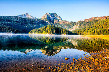 Beautifully morning on a mountain lake. HDR Image (High Dynamic Range).