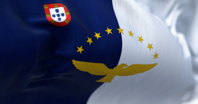 Close-up of Azores flag waving in the wind