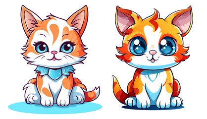 Cute cat with love heart cartoon illustration set